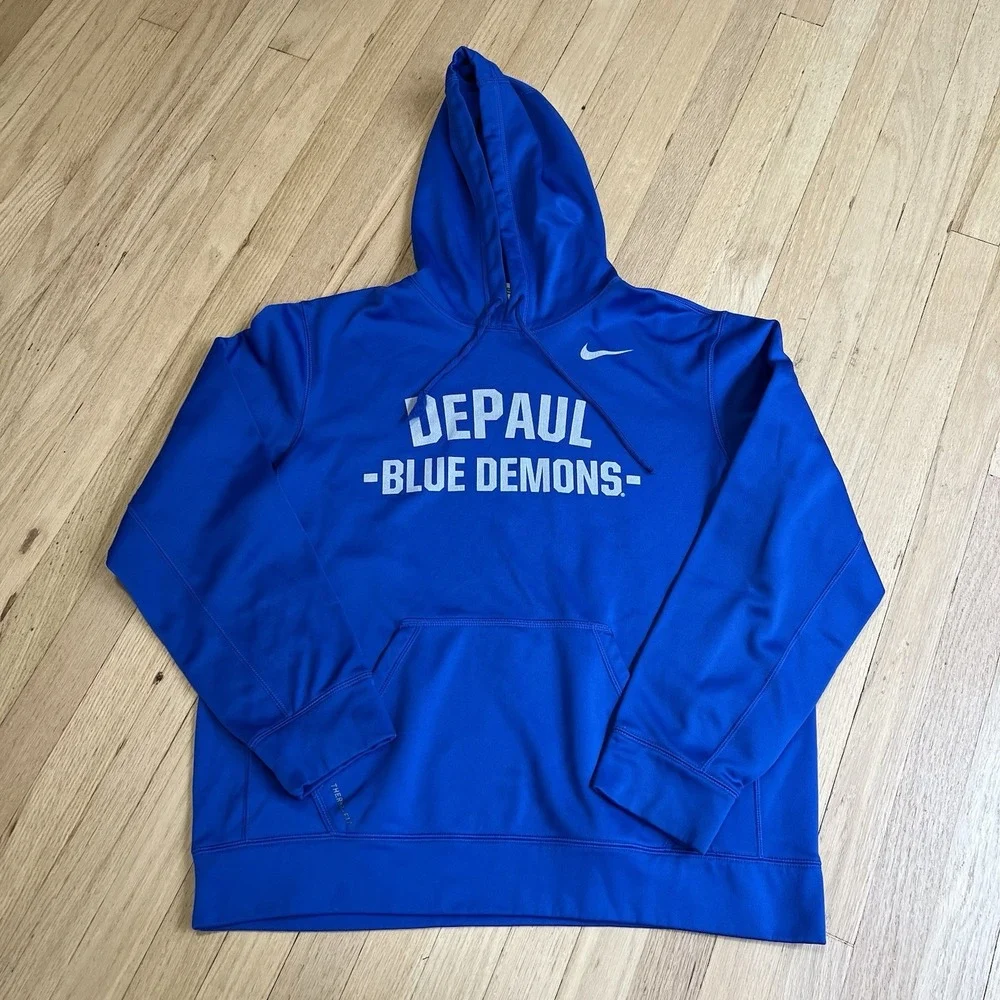 DePaul Blue Demons Nike Therma Fit Sweater Adult Large Streetwear Logo Hoodie